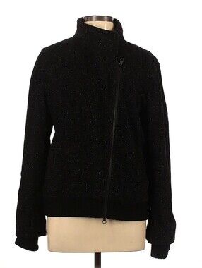Eileen Fisher Black Marled Wool Asymmetrical Coat